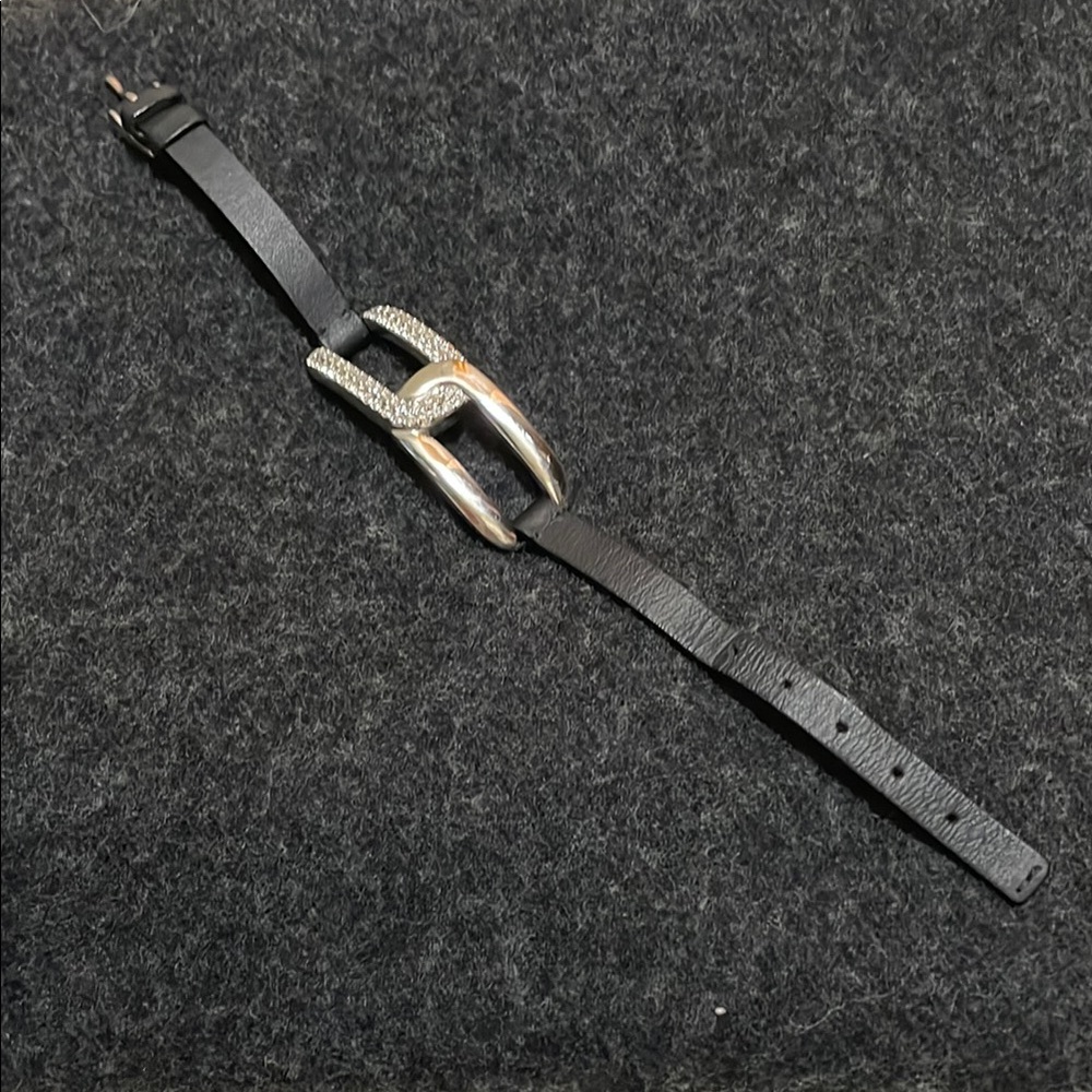 Swarovski | Black Leather Bracelet with Silver Clasp